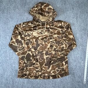 Drake Waterfowl Systems Mens XL Old School Camo Fleece Lined Hoodie Brown Logo